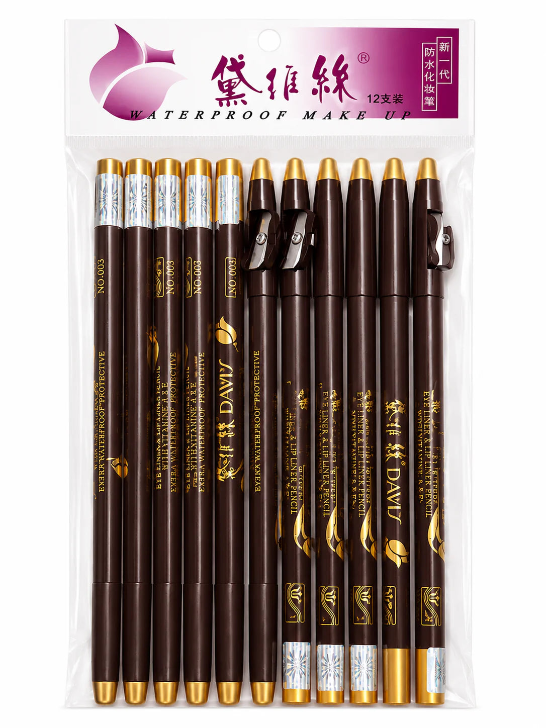 Davis Waterproof Brow Pencil Pack (1 -12 Pieces) – Dark Brown ( Shade N003)