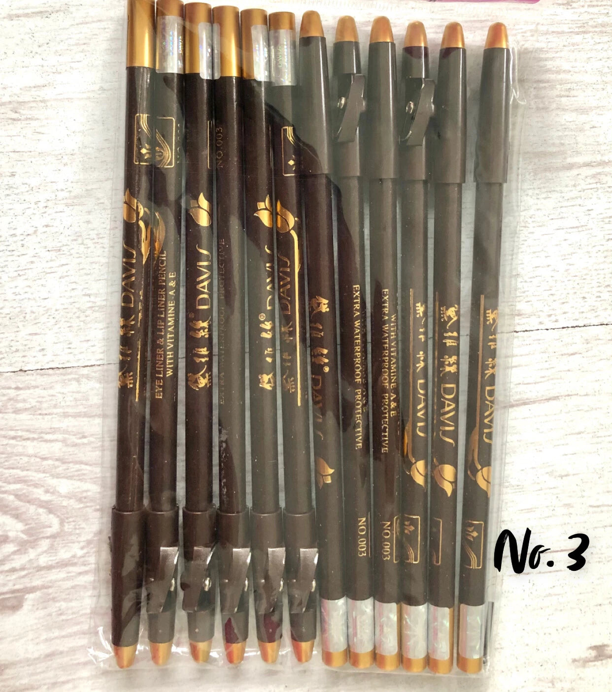 Davis Waterproof Brow Pencil Pack (1 -12 Pieces) – Dark Brown ( Shade N003)